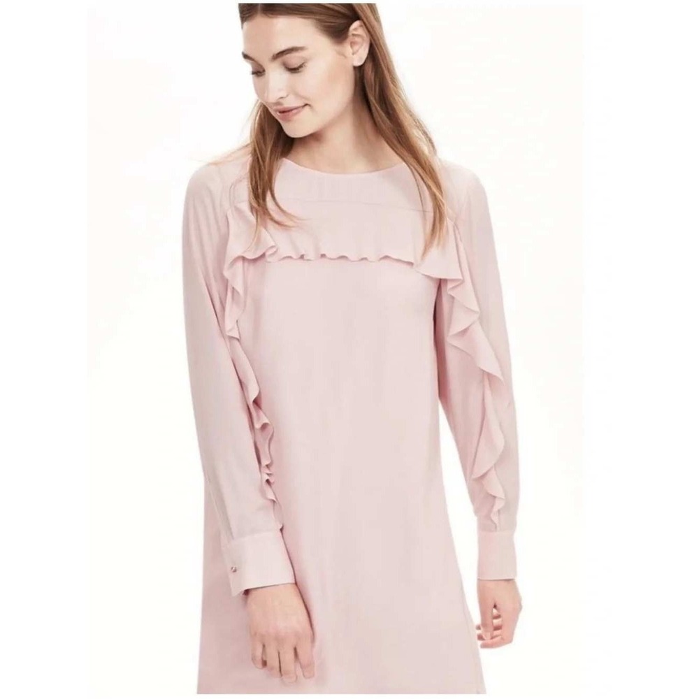 Banana Republic Womens Blush Pink Ruffle Long Sleeve Shift Dress Size 8